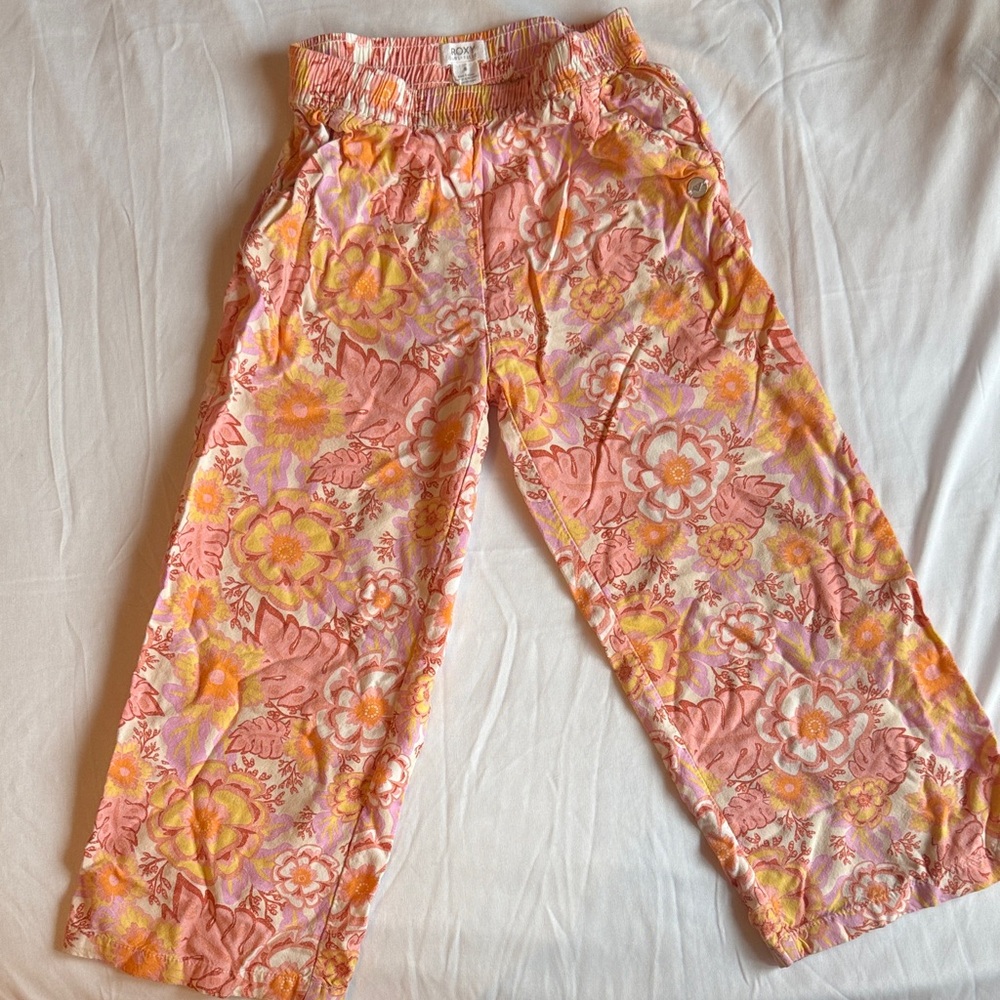 Roxy Girls Floral Pull-On Pants - Pink, Yellow & Peach